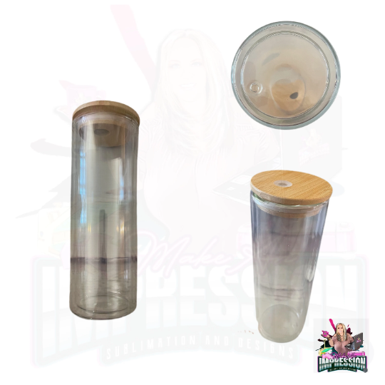 25oz Sublimation Blank Glass Tumbler Bamboo Lids (Clear or Frosted), Size: One Size