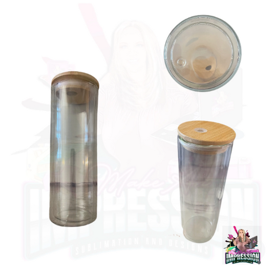 Sublimation 20oz SNOW GLOBE Clear Glass Tumbler with Bamboo lid & Straw