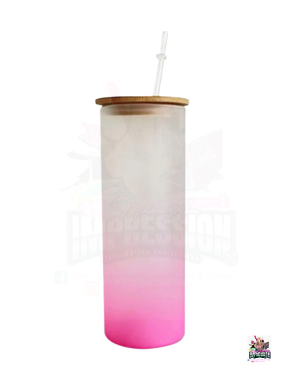 Sublimation 25oz Straight Colored Frosted Glass Tumbler W/Bamboo Lid & Straw