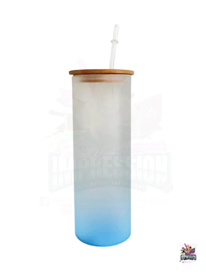 Sublimation 25oz Straight Colored Frosted Glass Tumbler W/Bamboo Lid & Straw